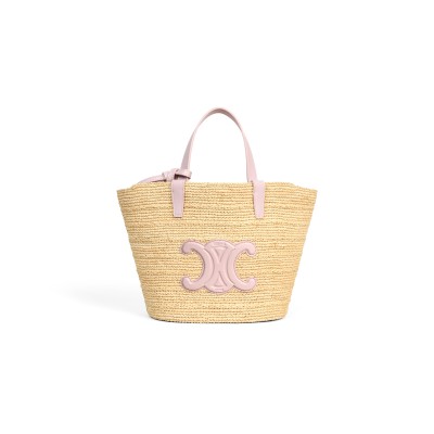 CELINE TEEN SUPPLE CELINE CLASSIC PANIER IN RAFFIA AND CALFSKIN 115802FF7.25BD (22*21.5*13cm)